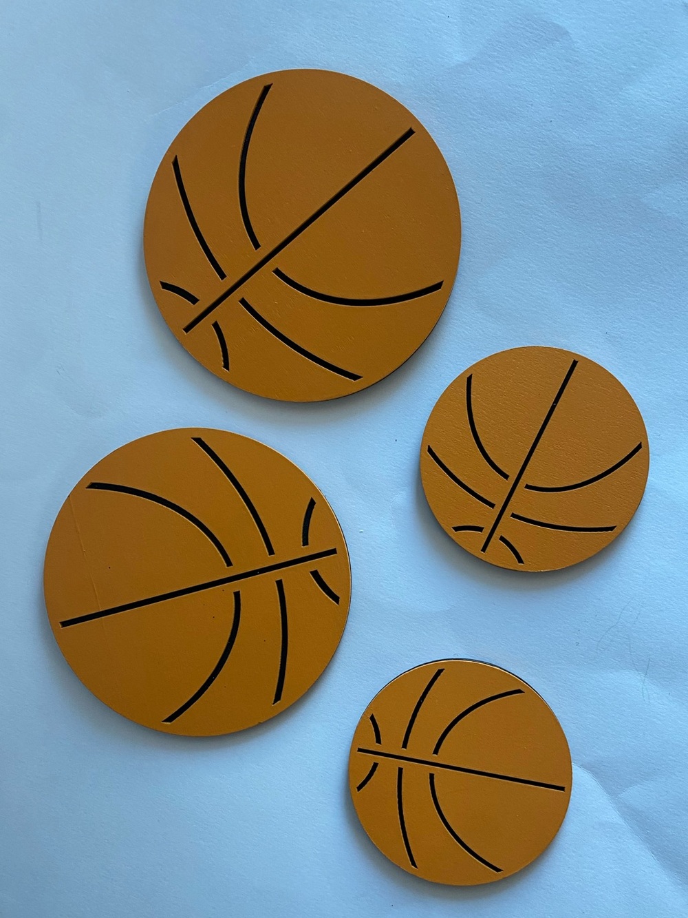 Wood Basketball Cutouts Set of 4 Sports Decor Craft Shapes